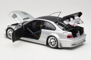 BMW M3 E46 GTR Street Argent With Carbon Roof Minichamps 1:18 100012102 Métal Moulé — image 5 sur 8