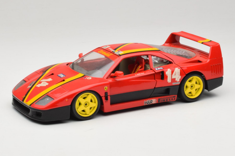 Ferrari F40 Evoluzione #14 L. Dalla Noce H&R Rouge avec Roues Jaunes 1992 Bburago 1:18 3042-H1 Métal Moulé