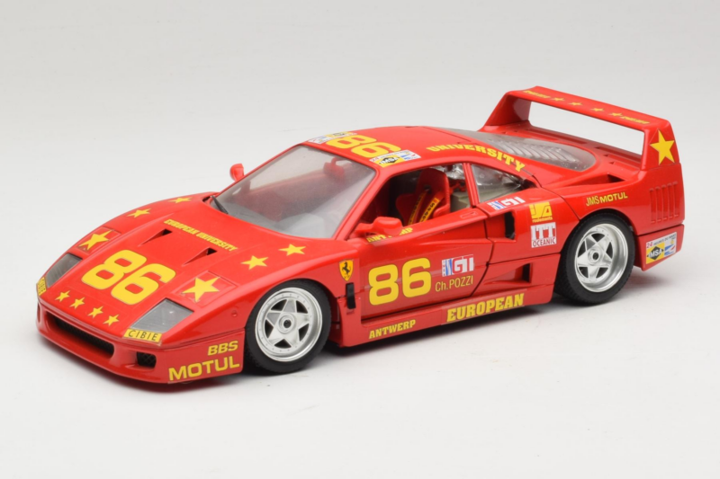 Ferrari F40 LM #86 Ch. Pozzi IMSA 24 Hours of Le Mans 1985 Rouge Bburago 1:18 3332-P6 Métal Moulé