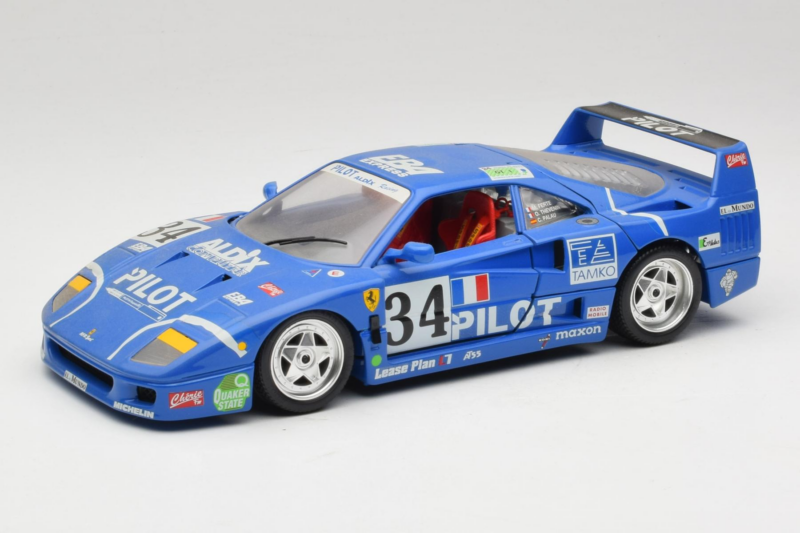 Ferrari F40 #34 M. Ferte / Thavenin / Palau Pilot Bleu 1987 Bburago 1:18 3032-B1 Métal Moulé