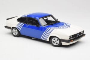 Ford Capri Mk2 3.0 Blanc avec Rayures Bleues Minichamps 1:18 155788600 Métal Moulé — image 4 sur 6