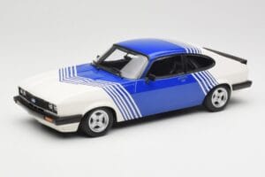 Ford Capri Mk2 3.0 Blanc avec Rayures Bleues Minichamps 1:18 155788600 Métal Moulé