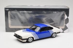 Ford Capri Mk2 3.0 Blanc avec Rayures Bleues Minichamps 1:18 155788600 Métal Moulé — image 6 sur 6