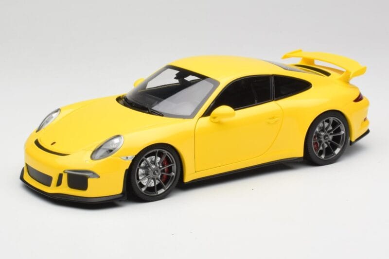 Porsche 911 991 GT3 Racing Jaune & Jantes Argent Minichamps 1:18 110062722 Métal Moulé