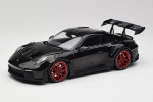 Porsche 911 992 GT3 RS Noir & Roues Rouges & Décor Noir Minichamps 1:18 153062240 Métal Moulé