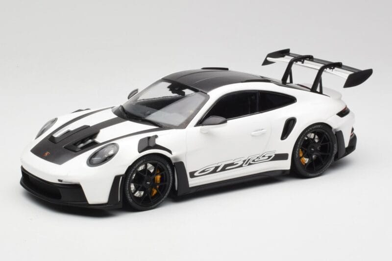 Porsche 911 992 GT3 RS Blanc & Roues Noires Minichamps 1:18 155062230 Métal Moulé