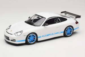 Porsche 911 996 GT3 RS Blanc Bandes Bleues Minichamps 1:18 155062021 Métal Moulé