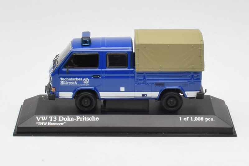 Volkswagen T3 Double Cabine Plateau THW Hannover Minichamps 1:43 400055290 Métal Moulé