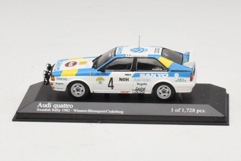 Audi Quattro #4 S. Blomqvist / B. Cederberg Rally Sweden Winner 1982 Minichamps 1:43 Audi Quattro #4 S. Blomqvist / B. Cederberg Rally Sweden Winner 1982 Minichamps 1:43 430821904 Métal Moulé