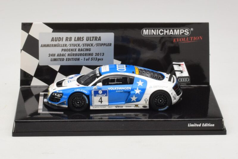 Audi R8 LMS Ultra #4 Phoenix Racing Ammermuller / H-J. Stuck 24 Hours of Nurburgring 2013 Minichamps 1:43 437131304 Métal Mou