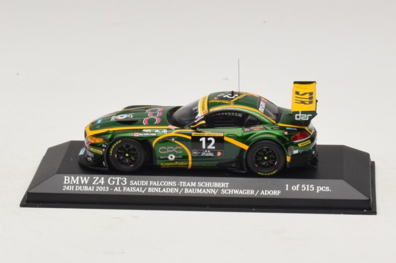 BMW Z4 GT3 Saudi Falcons #12 Al Faisal / Binladen 24 Hours of Dubai 2013 Minichamps 1:43 BMW Z4 GT3 Saudi Falcons #12 Al Faisal / Binladen 24 Hours of Dubai 2013 Minichamps 1:43 437132412 Métal Moulé