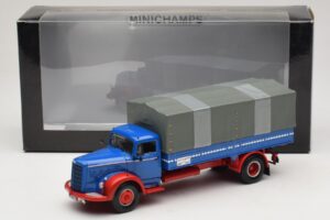 Mercedes L 315 Camion Plateau Bleu Rouge Minichamps 1:43 439034420 Métal Moulé — image 6 sur 6