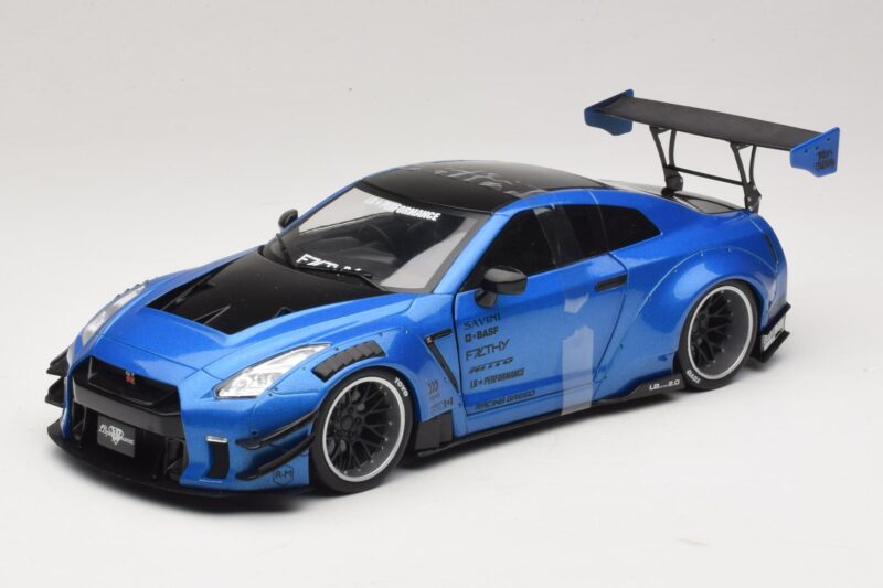 Nissan GT-R R35 Liberty Walk Work T2 Bleu Métallisé Solido 1:18 S1805801 Métal Moulé