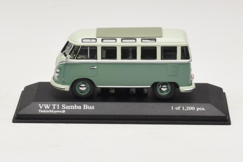 Volkswagen T1 Samba Bus Bleu Turquoise Blanc Minichamps 1:43 430052306 Métal Moulé